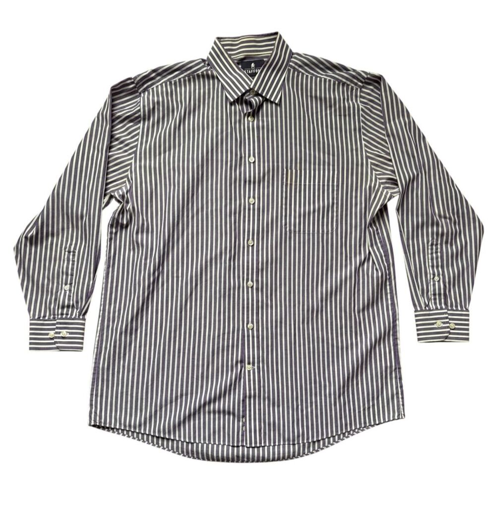 Stafford Tailored Culture Dress Shirt Mens 16.5 Button Up Purple Striped Sz 16.5